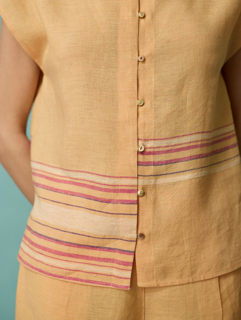 Xora Border Linen Cap-Sleeve Co-ord Set - Apricot linen co-ord set by Manan in apricot for women in Singapore
