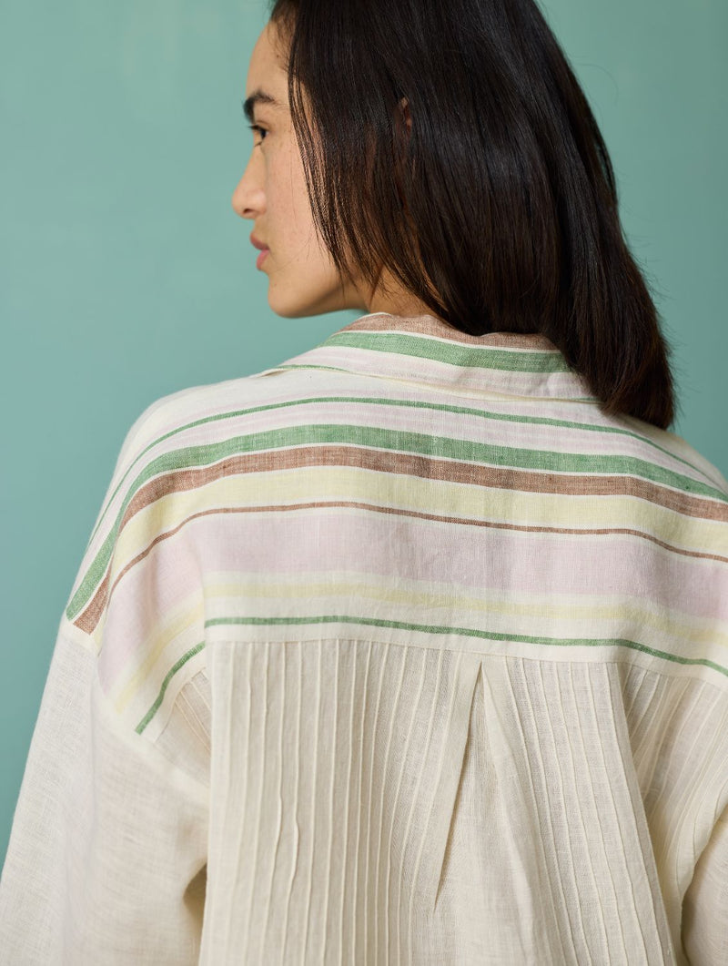 Luma Block-Printed Floral Shirt - Ivory linen top/shirt by Manan in ivory for women in Singapore