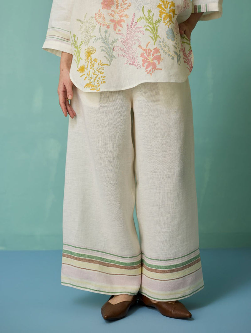 Luma Block-Printed Floral Co-ord Set - Ivory linen co-ord set by Manan in ivory for women in Singapore