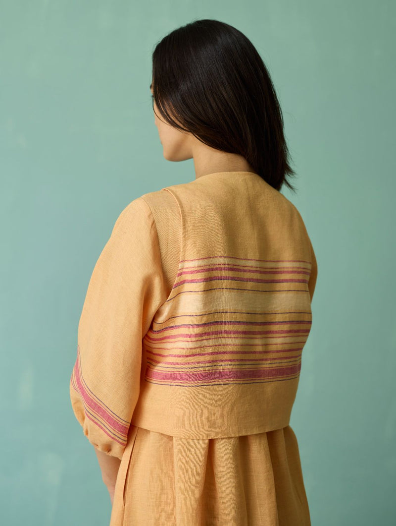 Ora Block-Printed Floral Linen Co-ord Set - Apricot linen co-ord set by Manan in apricot for women in Singapore