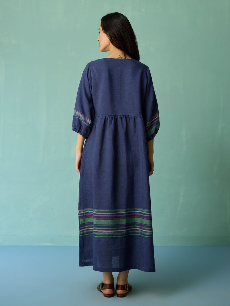Ora Block-Printed Floral Linen Co-ord Set - Indigo linen co-ord set by Manan in navy for women in Singapore