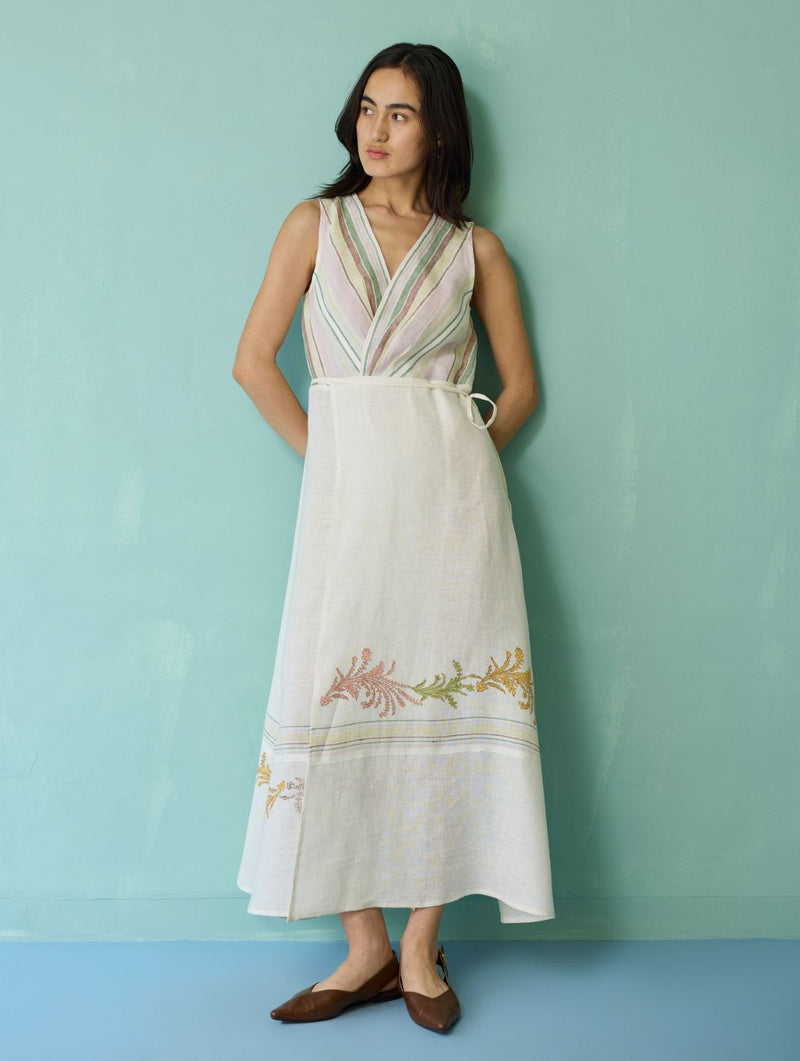 Sira Border Linen Floral Co-ord Set - Ivory linen co-ord set by Manan in ivory for women in Singapore