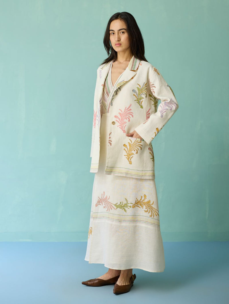 Sira Border Linen Floral Co-ord Set - Ivory linen co-ord set by Manan in ivory for women in Singapore