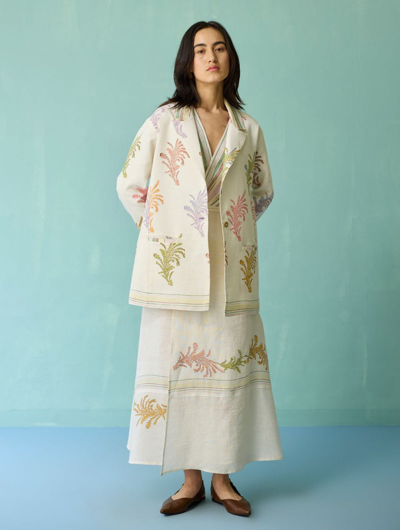 Sira Border Linen Floral Co-ord Set - Ivory linen co-ord set by Manan in ivory for women in Singapore