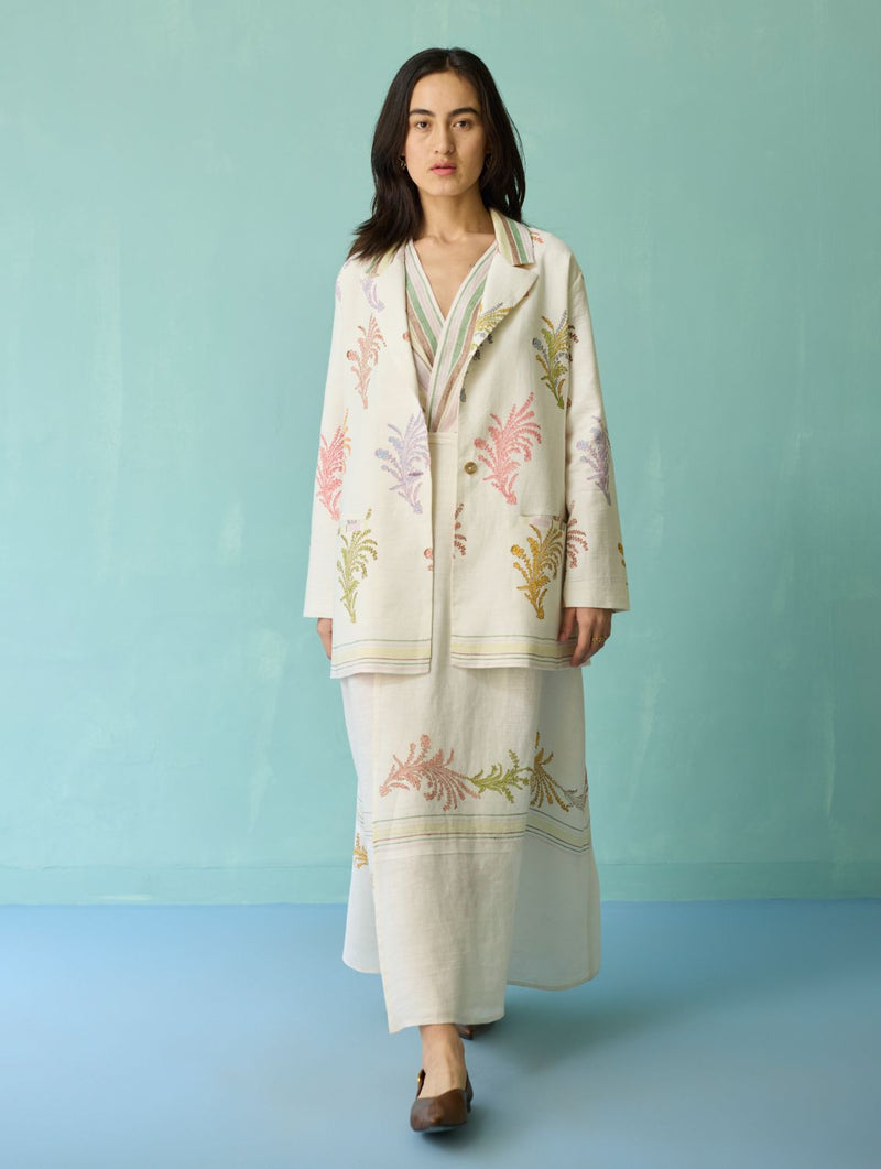 Sira Border Linen Floral Co-ord Set - Ivory linen co-ord set by Manan in ivory for women in Singapore