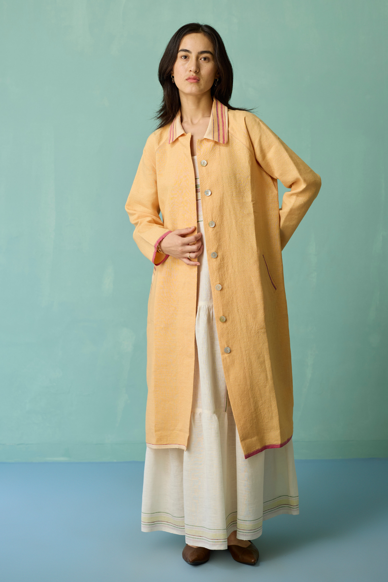 Pera Border Linen Co-ord Set - Ivory linen co-ord set by Manan in ivory for women in Singapore