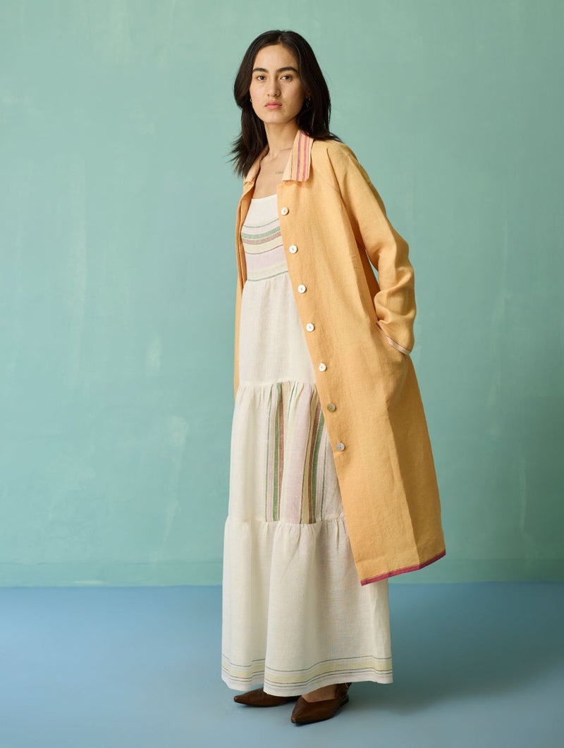 Pera Border Linen Co-ord Set - Ivory linen co-ord set by Manan in ivory for women in Singapore