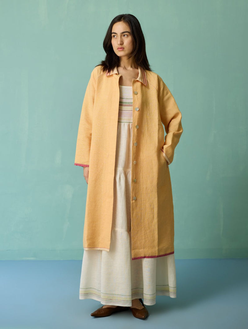 Pera Border Linen Co-ord Set - Ivory linen co-ord set by Manan in ivory for women in Singapore