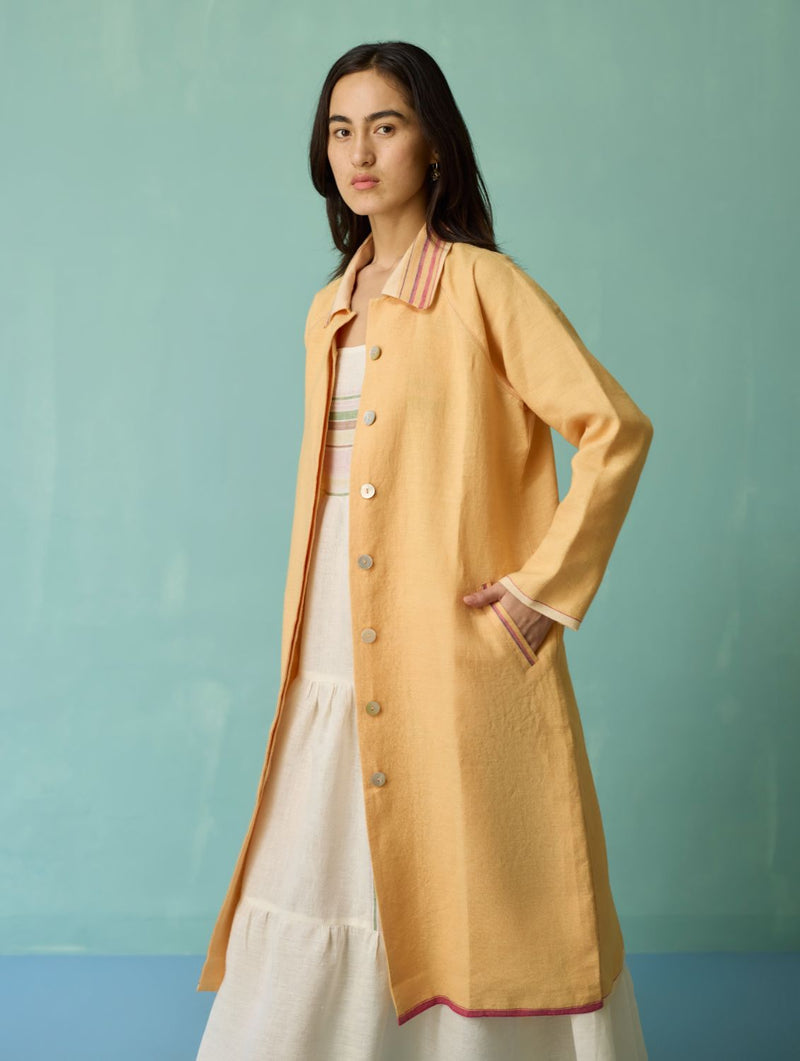 Pera Border Linen Co-ord Set - Ivory linen co-ord set by Manan in ivory for women in Singapore