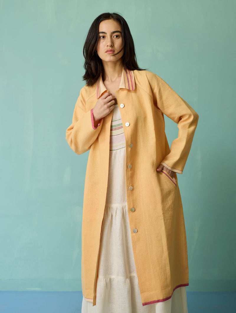 Pera Border Linen Co-ord Set - Ivory linen co-ord set by Manan in ivory for women in Singapore