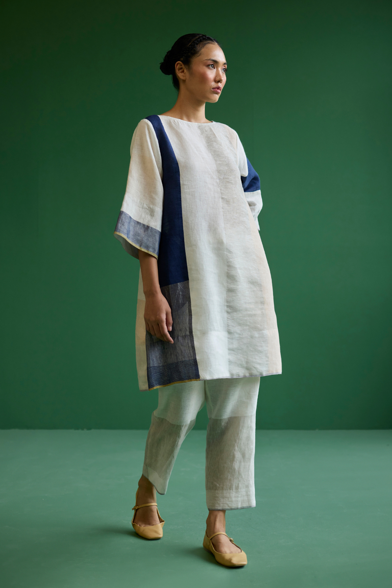 Lina Color-Blocked Co-ord Set
 - Ivory linen by Manan in ivory color for women in Singapore