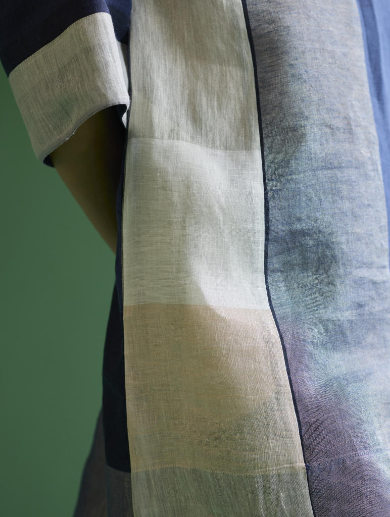 Lina Color-Blocked Co-ord Set
 - Navy linen by Manan in navy color for women in Singapore