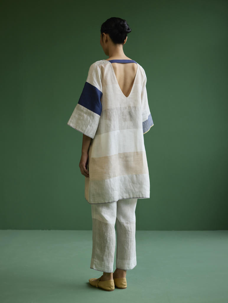 Lina Color-Blocked Co-ord Set
 - Ivory linen by Manan in ivory color for women in Singapore