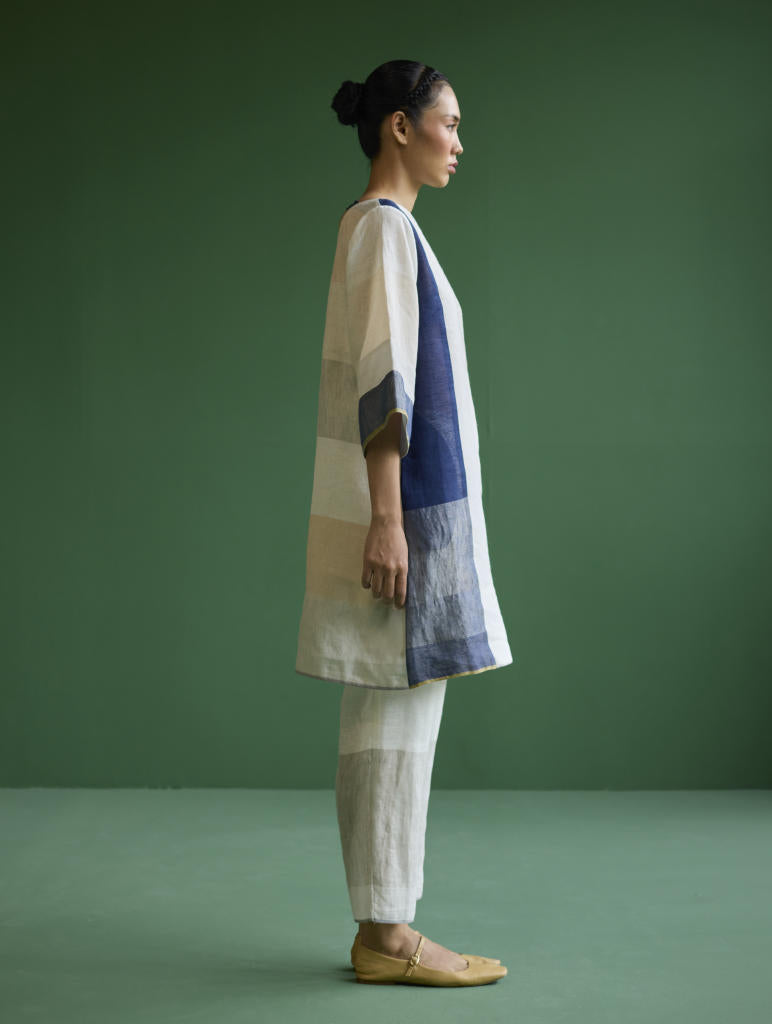 Lina Color-Blocked Co-ord Set
 - Ivory linen by Manan in ivory color for women in Singapore