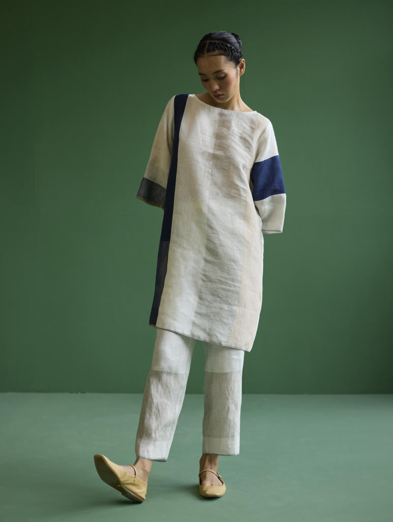 Lina Color-Blocked Co-ord Set
 - Ivory linen by Manan in ivory color for women in Singapore