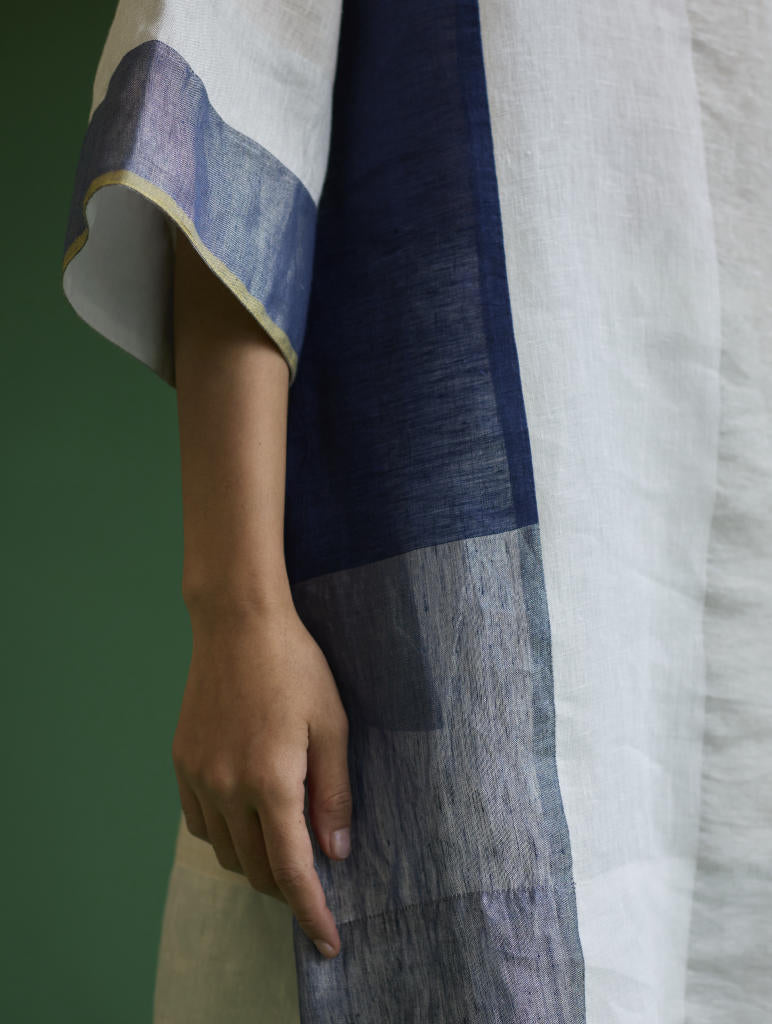 Lina Color-Blocked Co-ord Set
 - Ivory linen by Manan in ivory color for women in Singapore