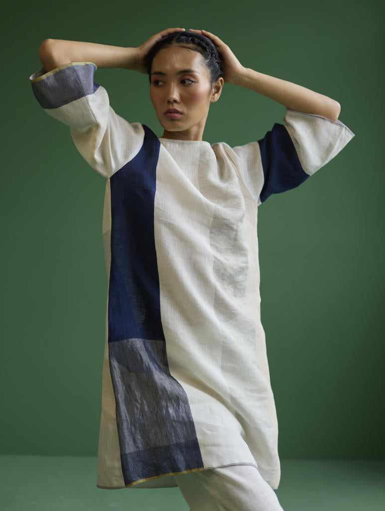 Lina Color-Blocked Co-ord Set
 - Ivory linen by Manan in ivory color for women in Singapore