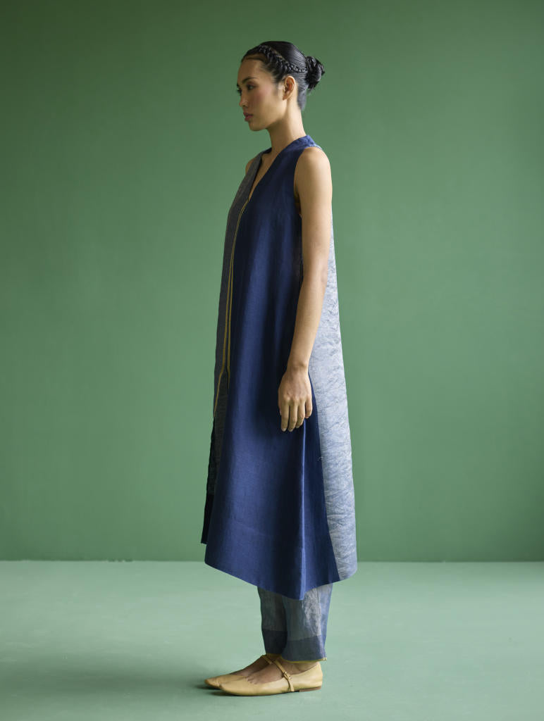 Ayana Metallic Linen Co-ord Set - Navy linen by Manan in navy color for women in Singapore
