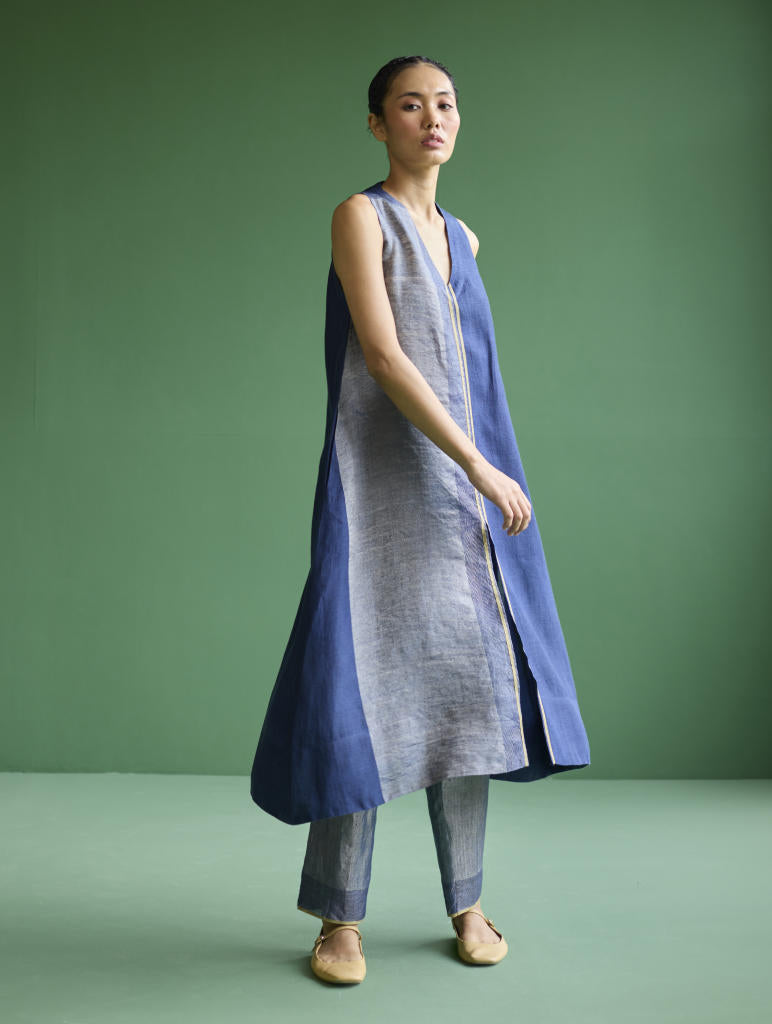 Ayana Metallic Linen Co-ord Set - Navy linen by Manan in navy color for women in Singapore