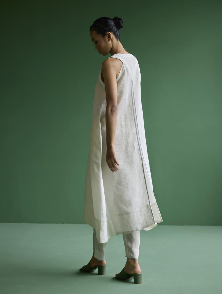 Ayana Metallic Linen Border Top - Ivory linen by Manan in ivory color for women in Singapore