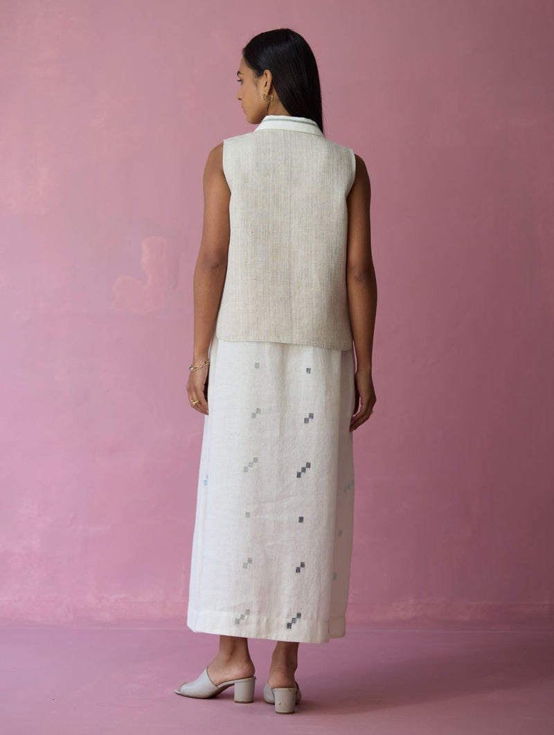 Cara Collared Jamdani Linen Co-ord Set - Ivory all linen by Manan in ivory color for women in Singapore