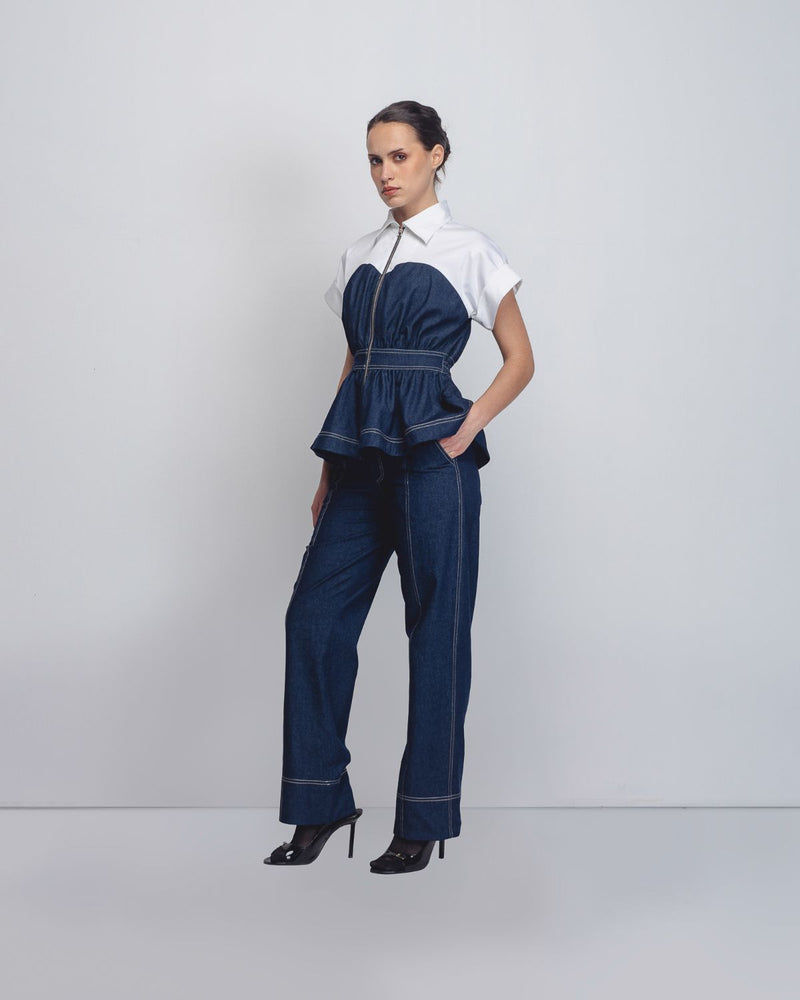 Cup Jeans - Denim Blue cotton Buy Cup Jeans - Denim Blue from C&W | Pants/Trousers for Women by Leh Studios in blue color for women in Singapore