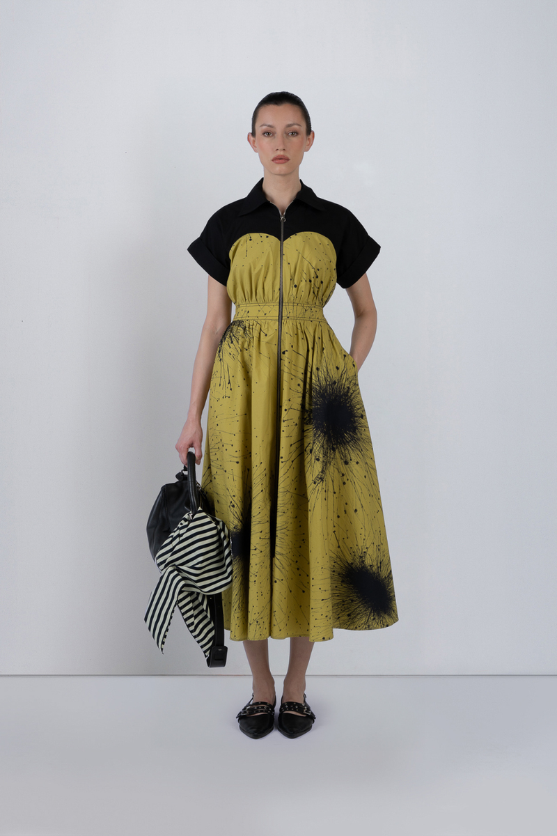 CUP ZIPPER DRESS - Black + Lime Yellow dress by Leh Studios in black for women in Singapore