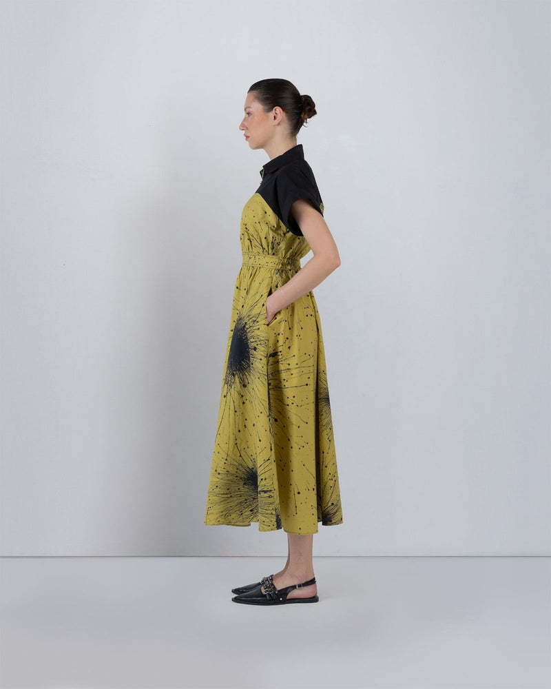 CUP ZIPPER DRESS - Black + Lime Yellow dress by Leh Studios in black for women in Singapore