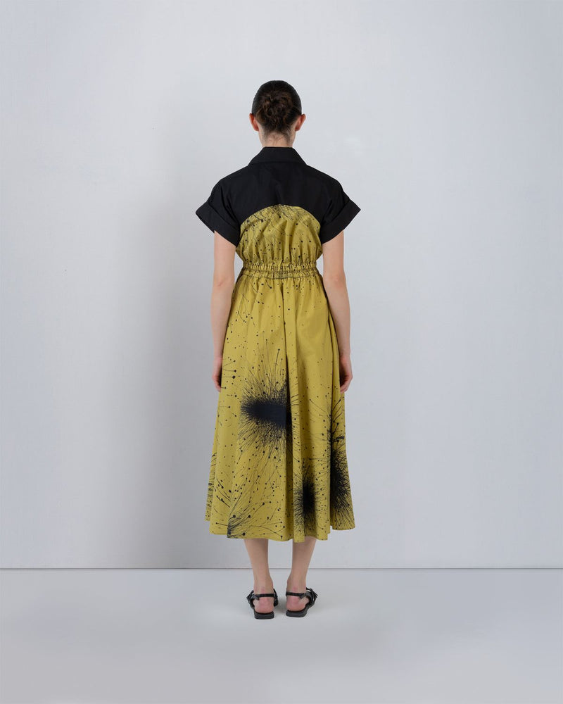 CUP ZIPPER DRESS - Black + Lime Yellow dress by Leh Studios in black for women in Singapore
