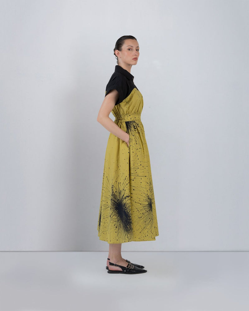 CUP ZIPPER DRESS - Black + Lime Yellow dress by Leh Studios in black for women in Singapore