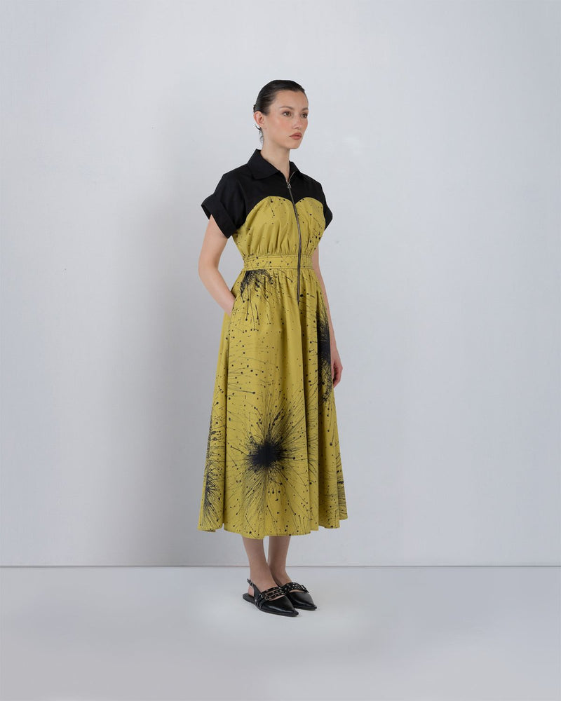 CUP ZIPPER DRESS - Black + Lime Yellow dress by Leh Studios in black for women in Singapore