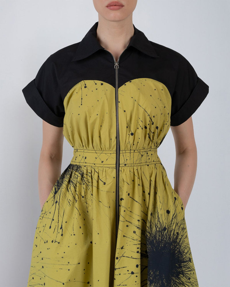 CUP ZIPPER DRESS - Black + Lime Yellow dress by Leh Studios in black for women in Singapore