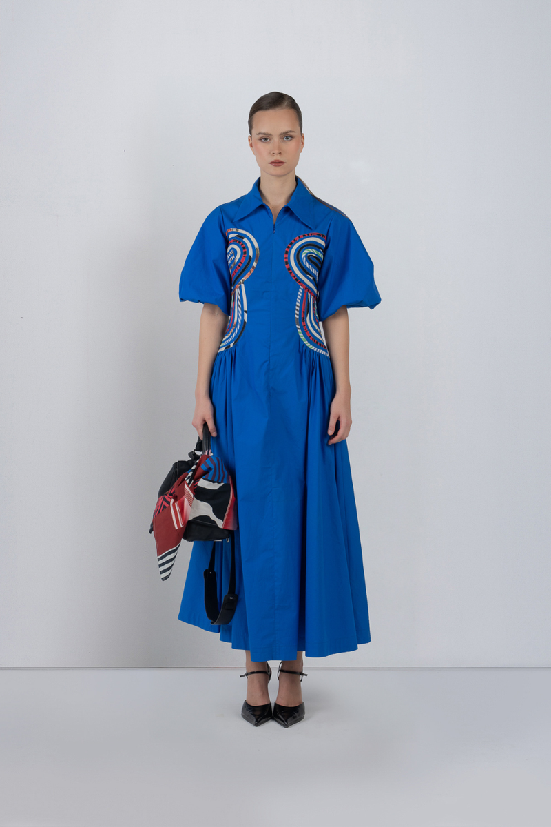 CURVA DRESS - Cobalt + Multicolour dress by Leh Studios in multicolour for women in Singapore
