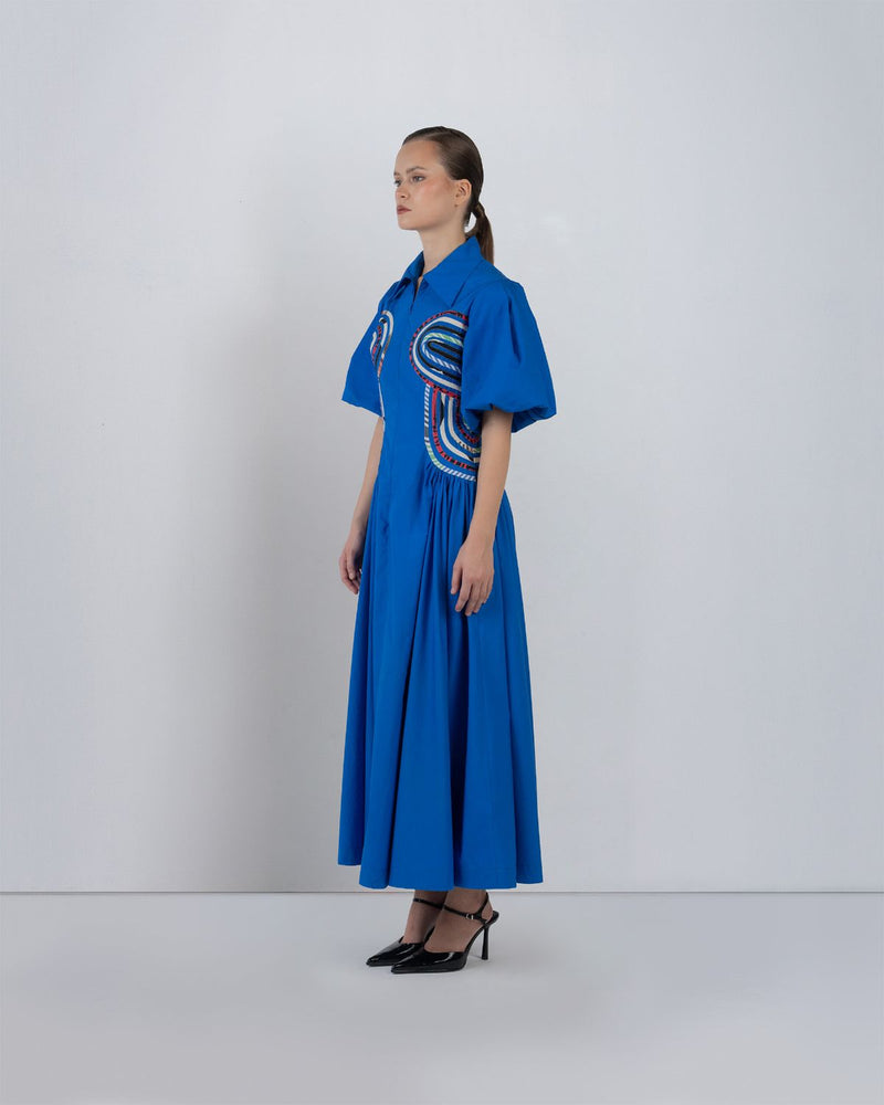 CURVA DRESS - Cobalt + Multicolour dress by Leh Studios in multicolour for women in Singapore