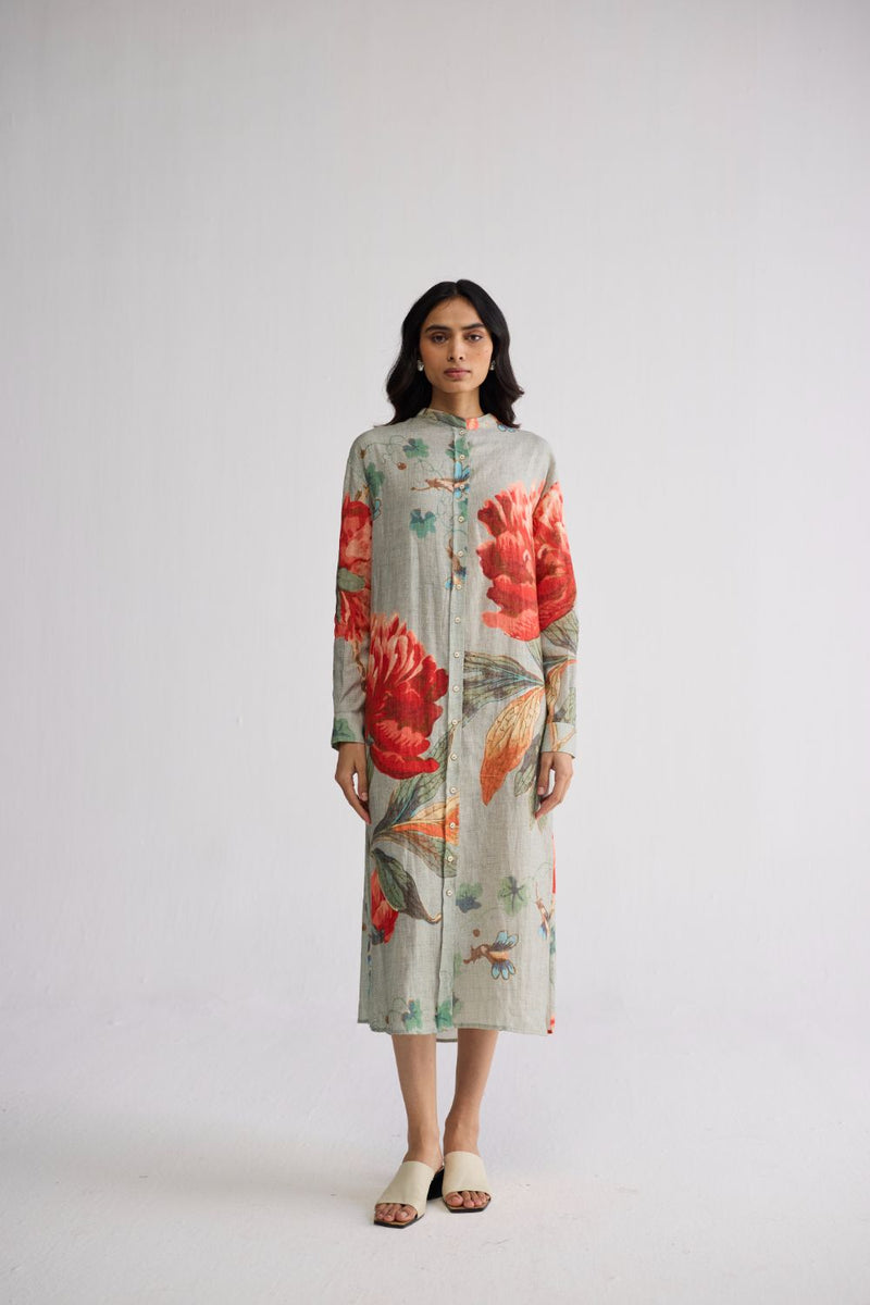 CABBAGE LINEN SHIRT DRESS linen dress by YAM in aqua for women in Singapore