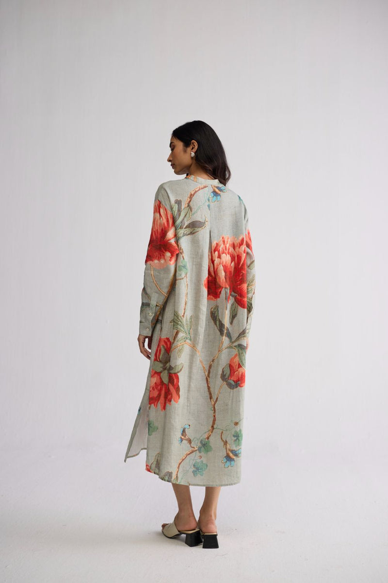 CABBAGE LINEN SHIRT DRESS linen dress by YAM in aqua for women in Singapore