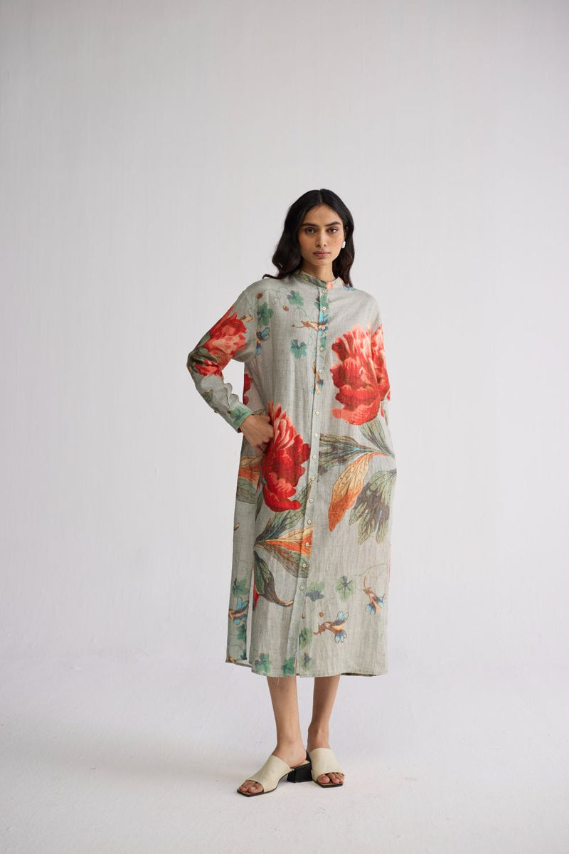 CABBAGE LINEN SHIRT DRESS linen dress by YAM in aqua for women in Singapore