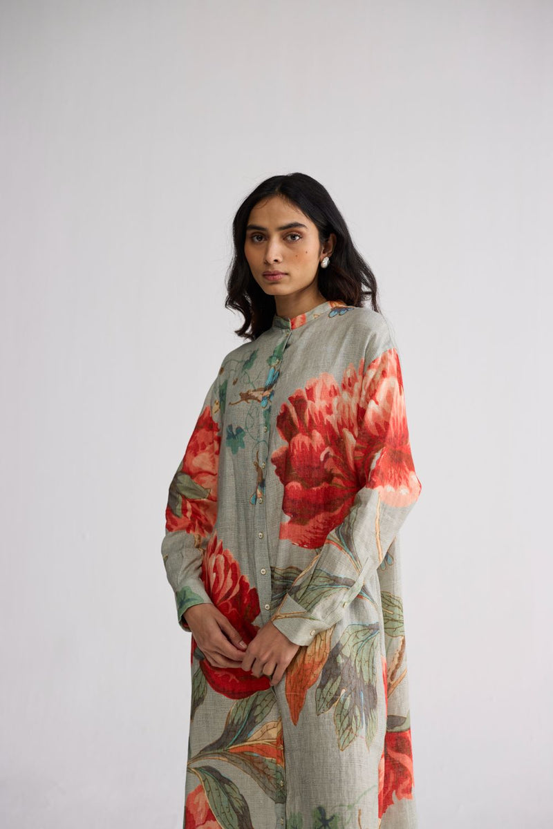 CABBAGE LINEN SHIRT DRESS linen dress by YAM in aqua for women in Singapore