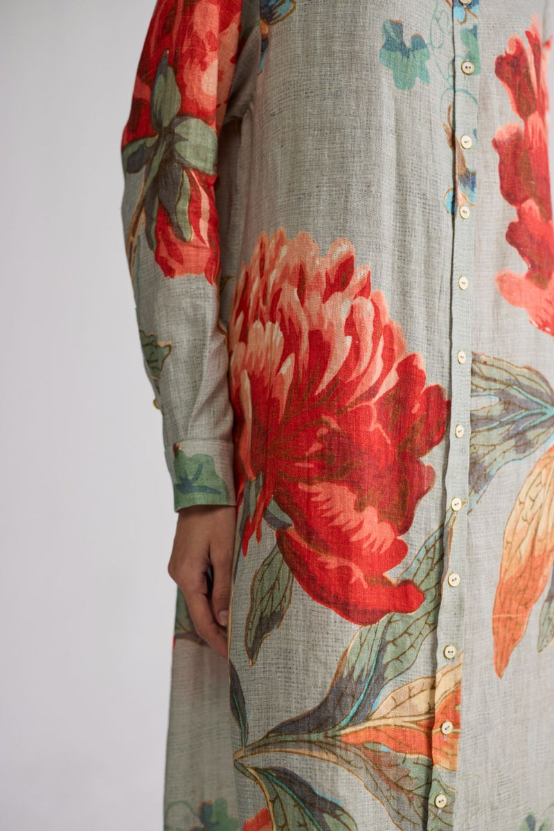 CABBAGE LINEN SHIRT DRESS linen dress by YAM in aqua for women in Singapore
