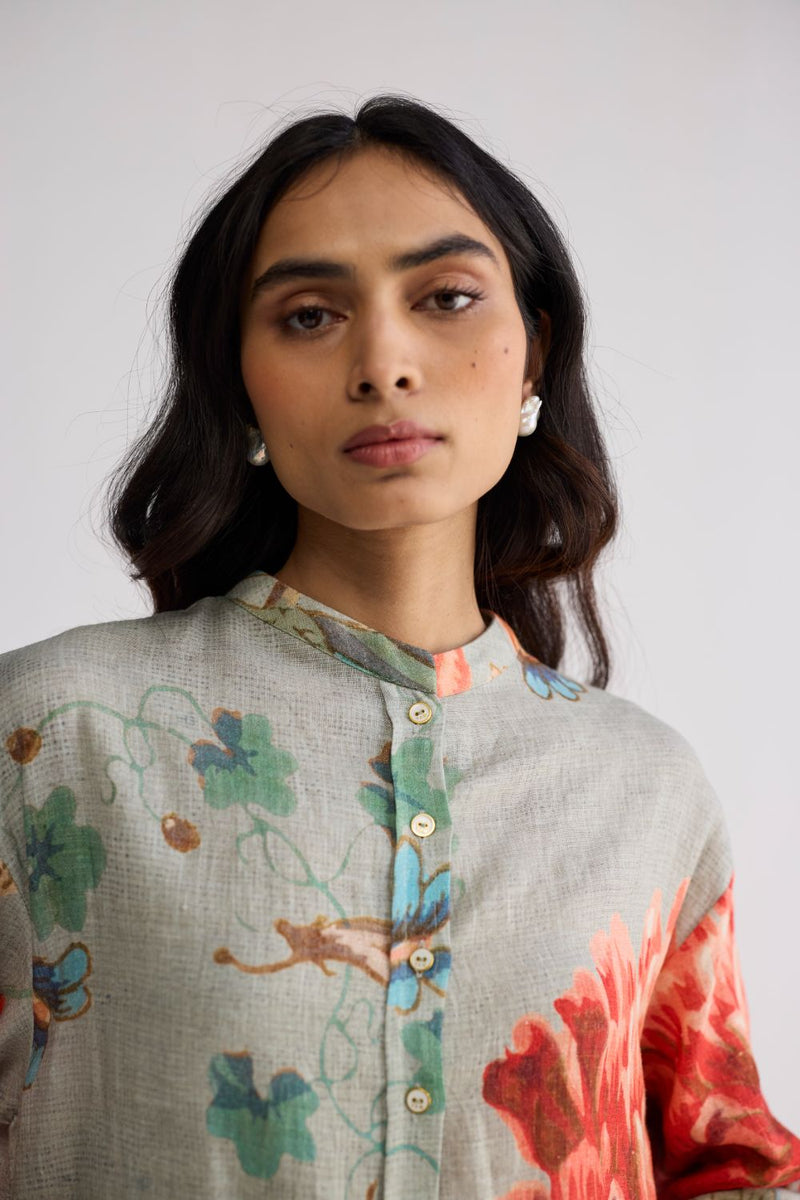 CABBAGE LINEN SHIRT DRESS linen dress by YAM in aqua for women in Singapore