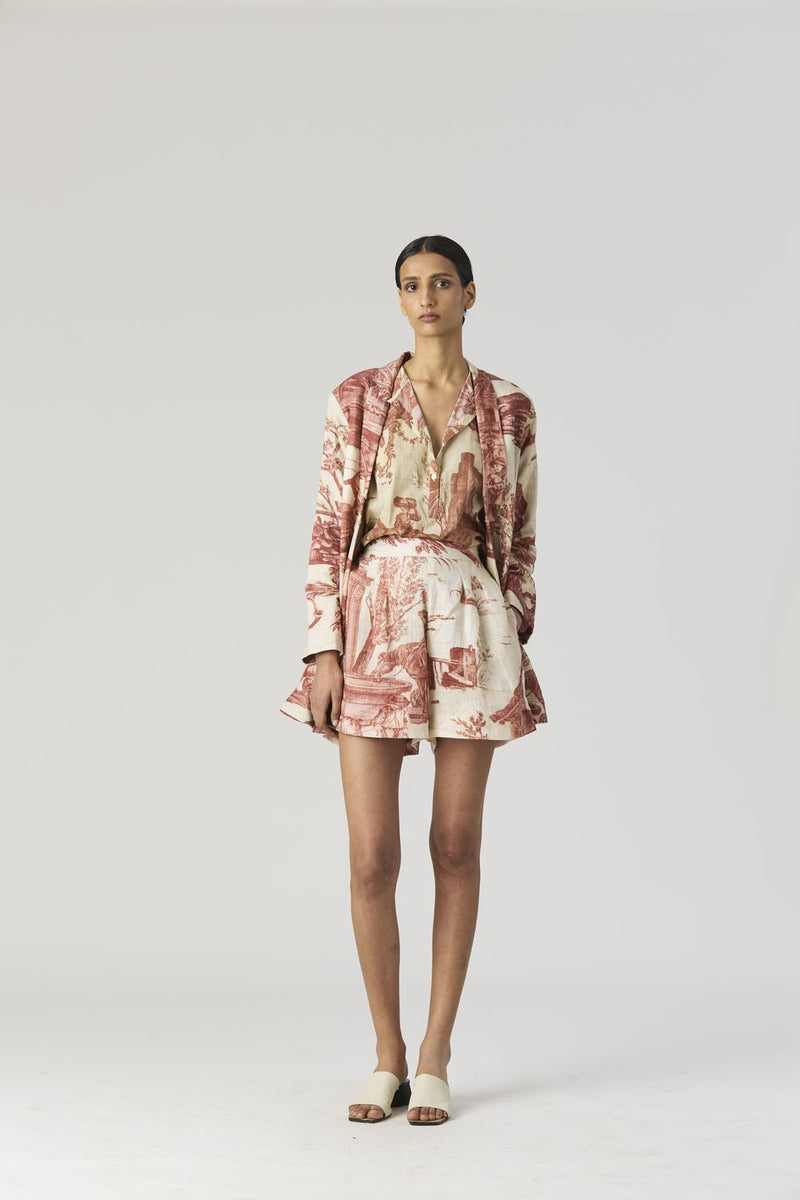CABRIDET BLAZER & SHORTS SET linen by Yam in red color for women in Singapore