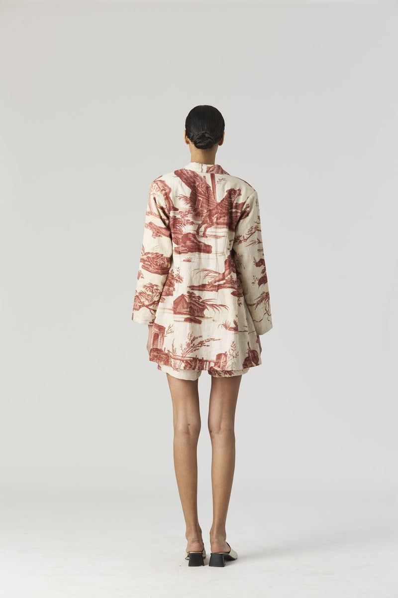 CABRIDET BLAZER & SHORTS SET linen by Yam in red color for women in Singapore