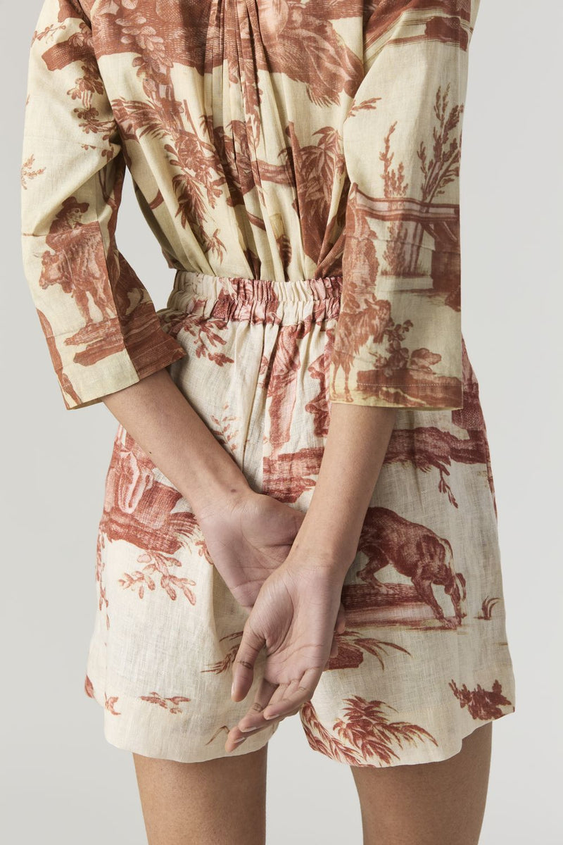 CABRIDET BLAZER , SHIRT & SHORTS SET linen by Yam in red color for women in Singapore