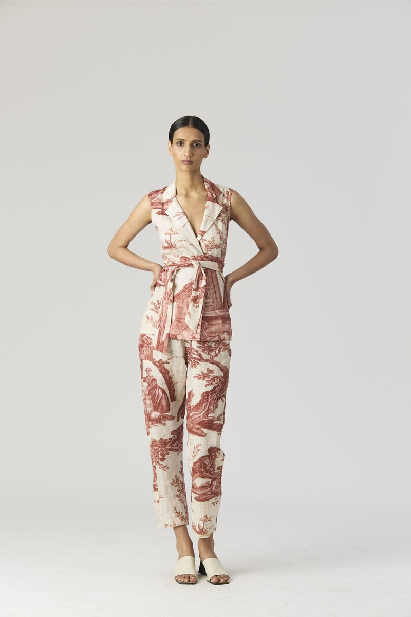 CABRIDET JACKET SET linen by Yam in red color for women in Singapore