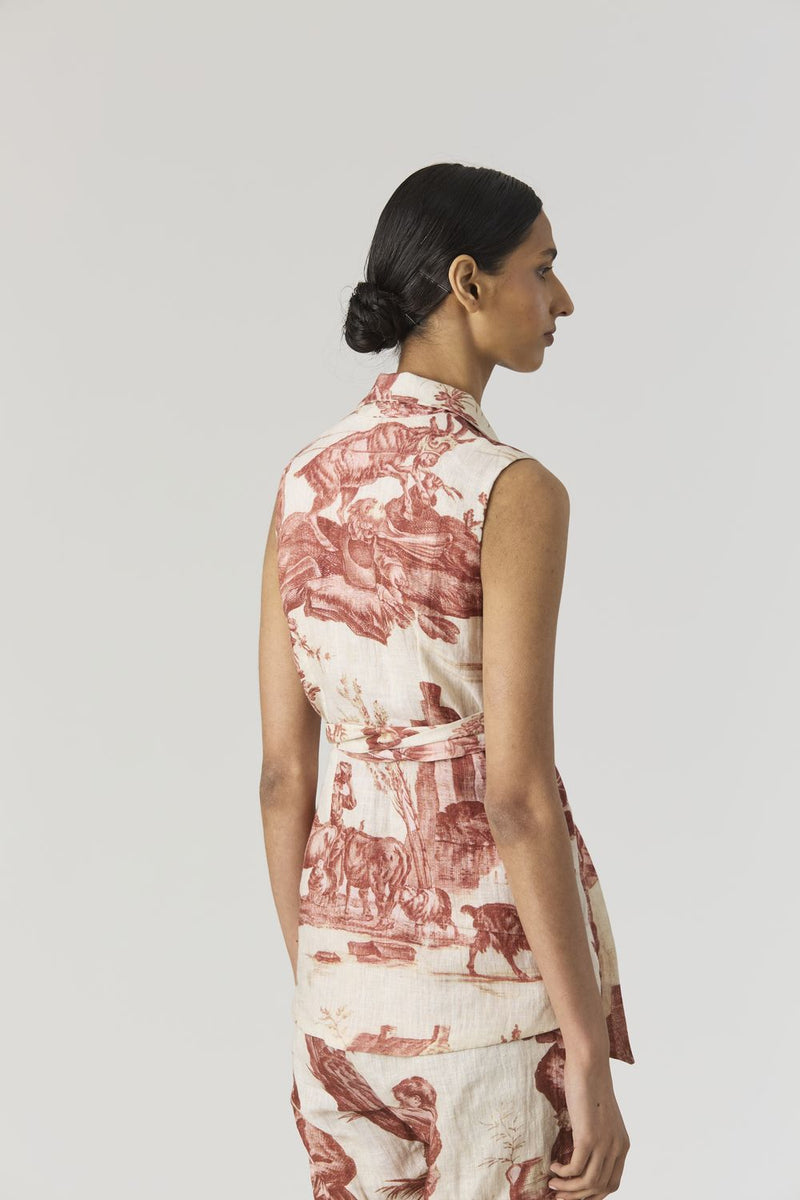 CABRIDET JACKET SET linen by Yam in red color for women in Singapore