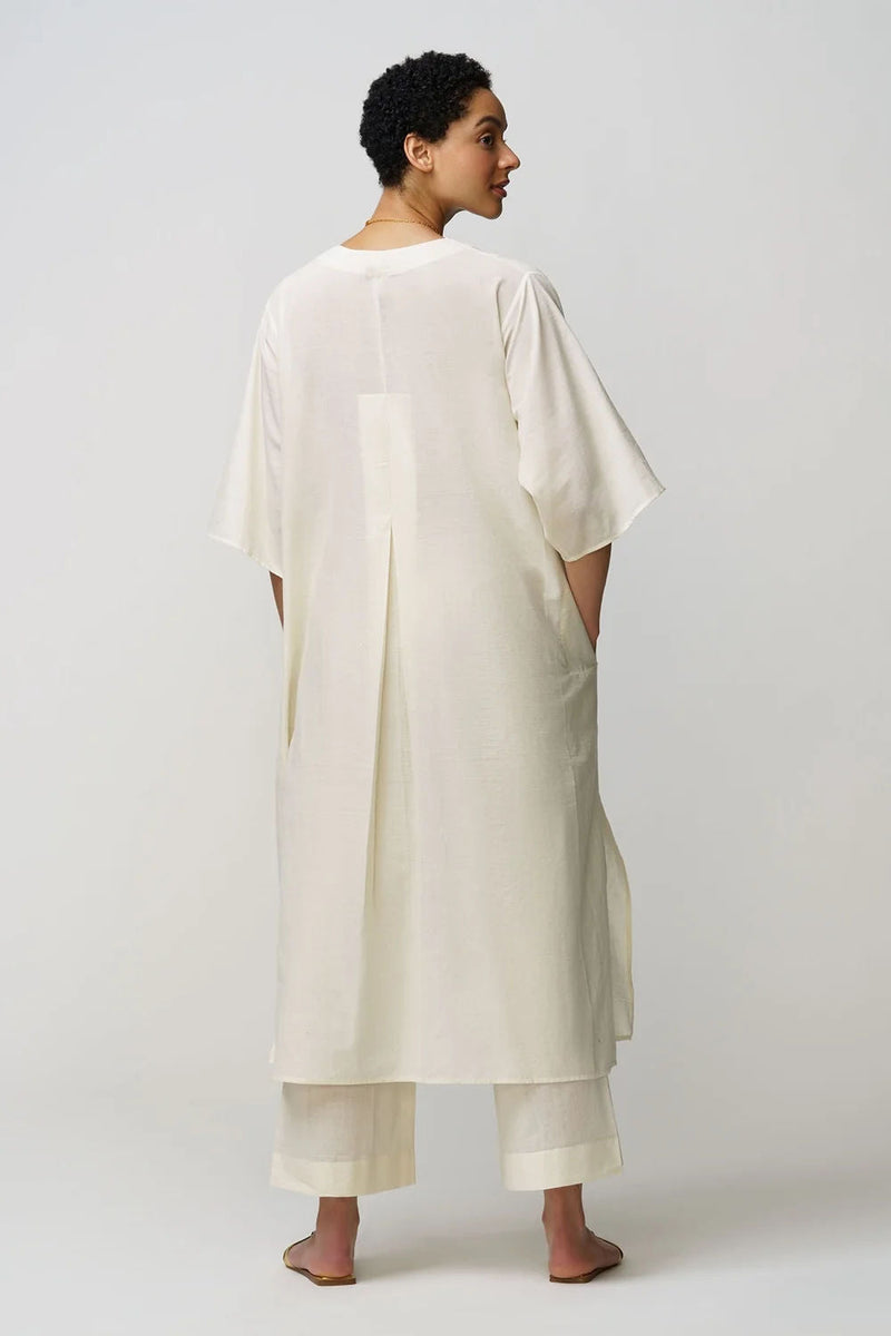 Caftan dress muslin bougainvillea applique muslin cotton kurta/kurta set by Malika Mathur in natural for women in Singapore