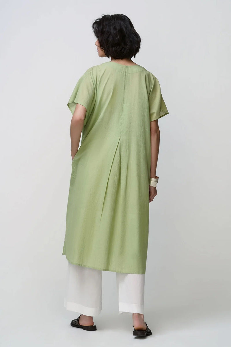 Caftan dress muslin sage green oriental flower applique muslin cotton kurta/kurta set by Malika Mathur in green for women in Singapore
