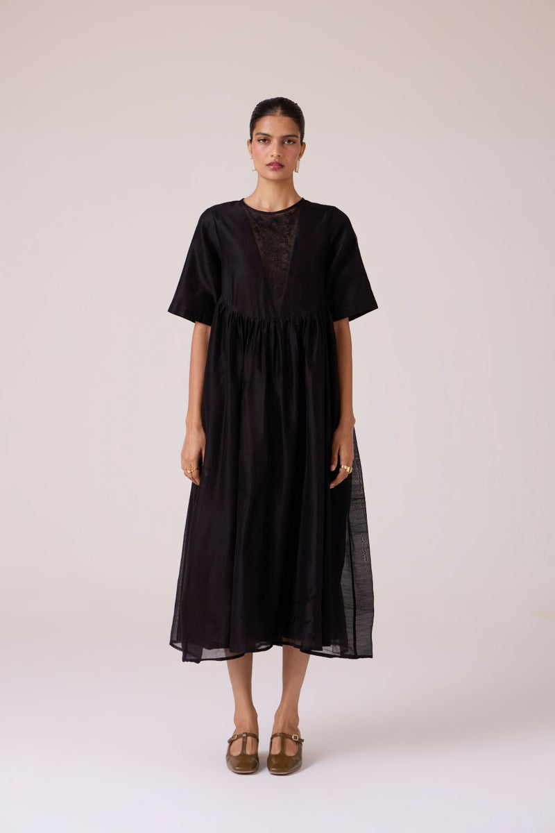 Callisto Black Handwoven Dress chanderi by The Summer House in black color for women in Singapore