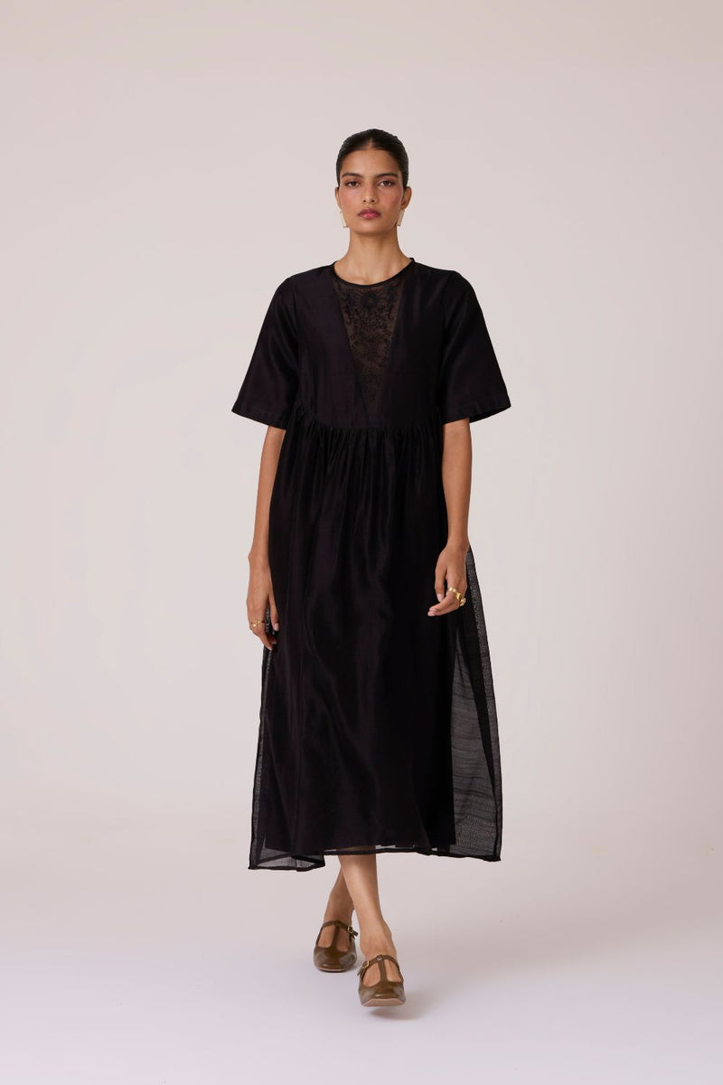 Callisto Black Handwoven Dress chanderi by The Summer House in black color for women in Singapore
