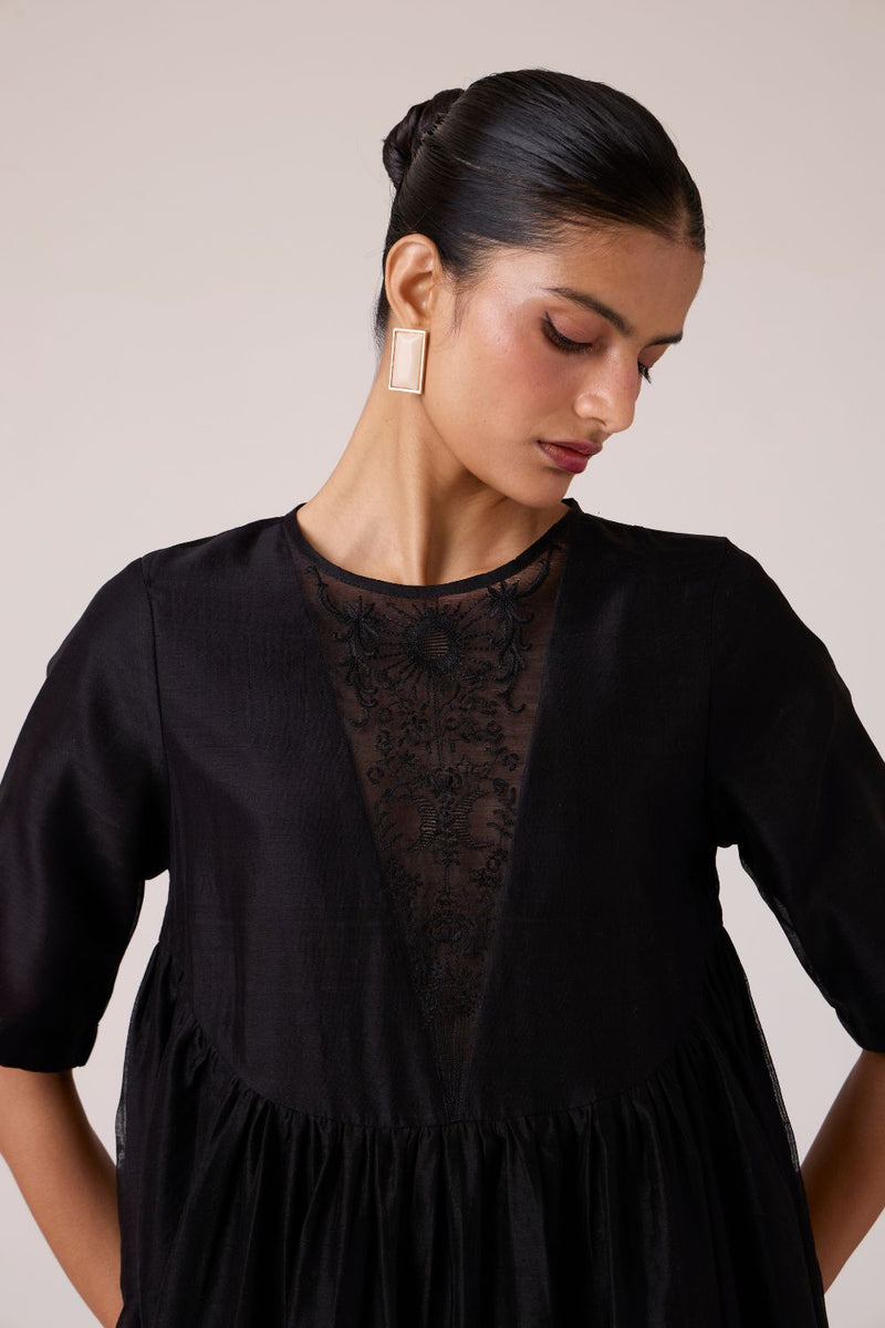 Callisto Black Handwoven Dress chanderi by The Summer House in black color for women in Singapore